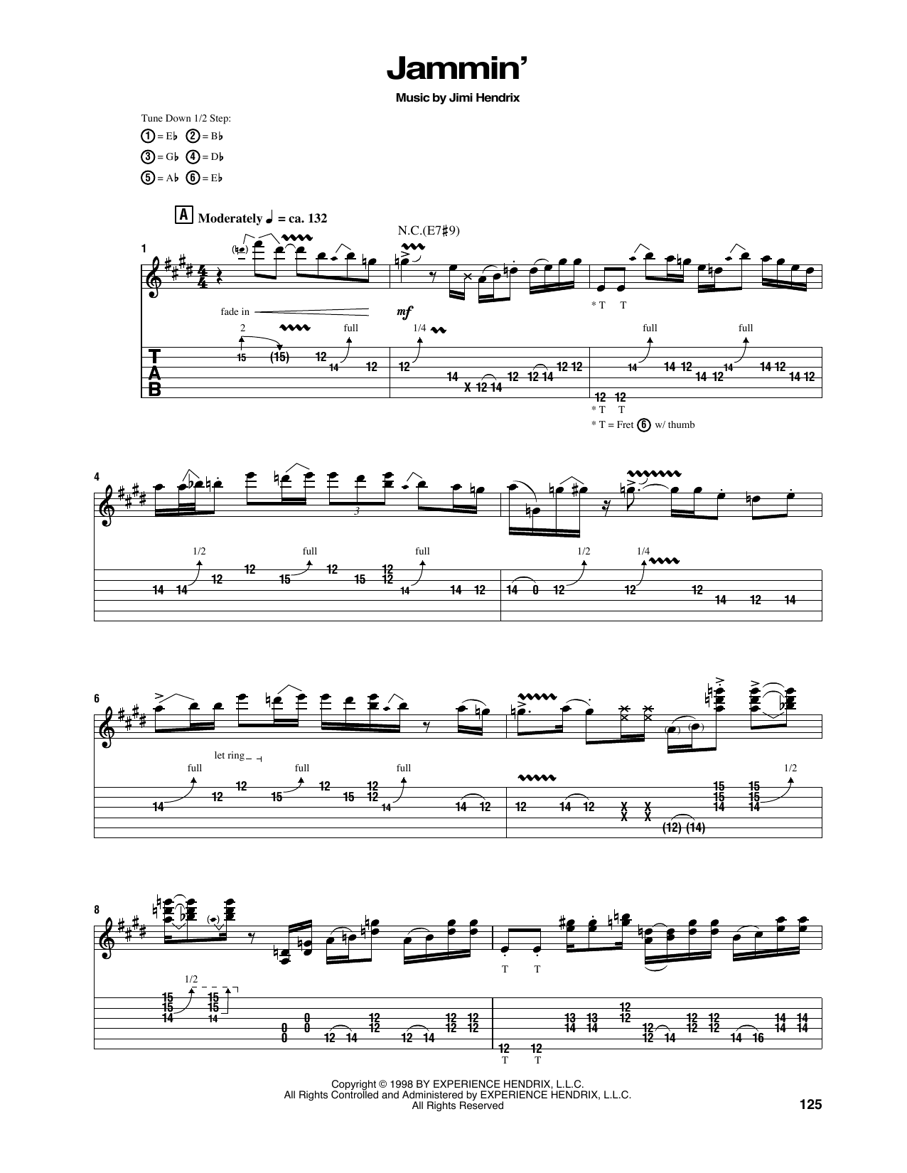 Download Jimi Hendrix Jammin' Sheet Music and learn how to play Guitar Tab PDF digital score in minutes