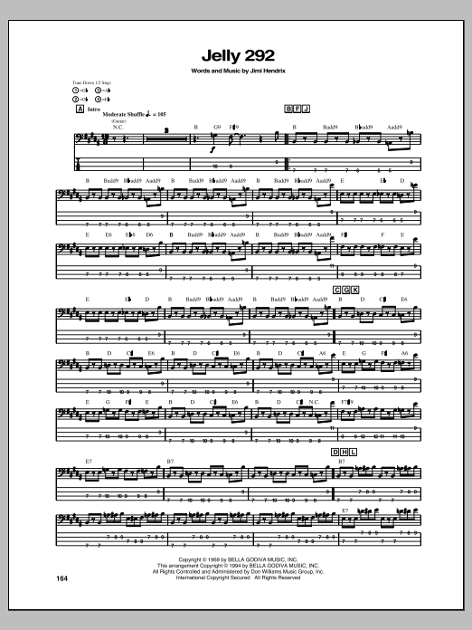 Download Jimi Hendrix Jelly 292 Sheet Music and learn how to play Bass Guitar Tab PDF digital score in minutes