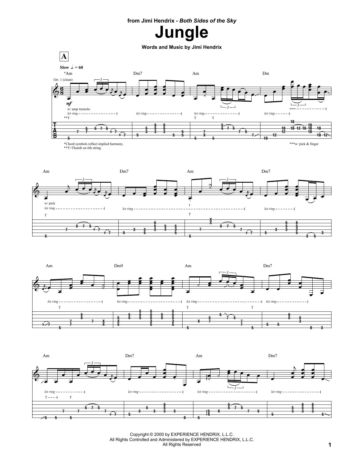 Download Jimi Hendrix Jungle Sheet Music and learn how to play Guitar Tab PDF digital score in minutes