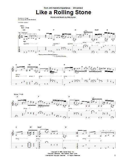 Download Jimi Hendrix Like A Rolling Stone Sheet Music and learn how to play Guitar Tab PDF digital score in minutes