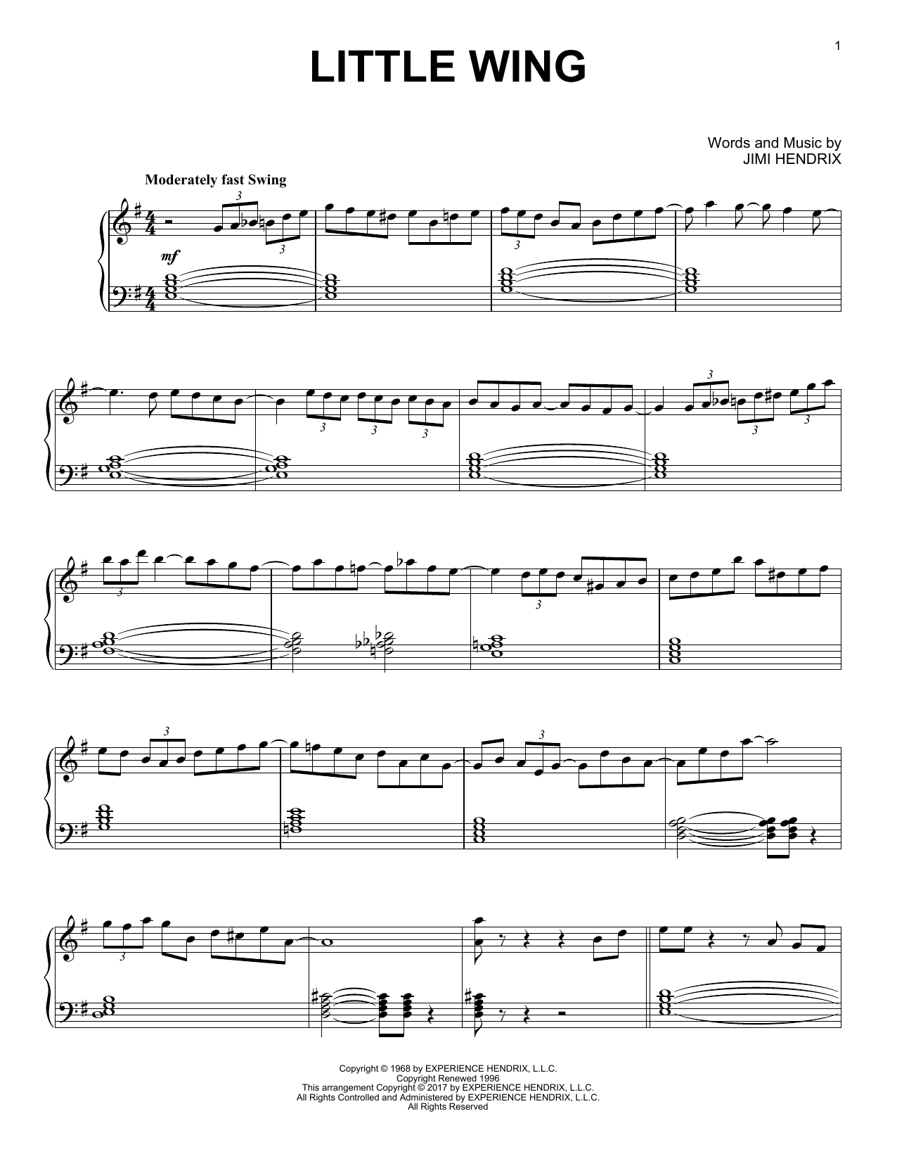 Download Jimi Hendrix Little Wing [Jazz version] Sheet Music and learn how to play Piano Solo PDF digital score in minutes