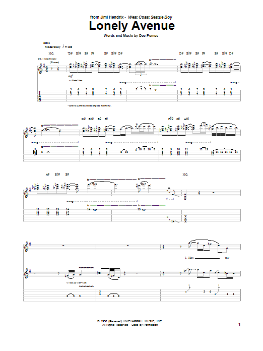 Download Jimi Hendrix Lonely Avenue Sheet Music and learn how to play Guitar Tab PDF digital score in minutes