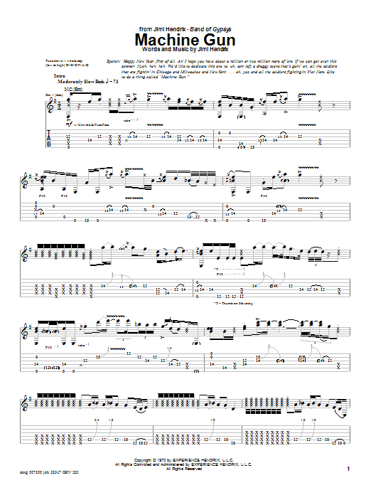 Download Jimi Hendrix Machine Gun (Live) Sheet Music and learn how to play Guitar Tab PDF digital score in minutes