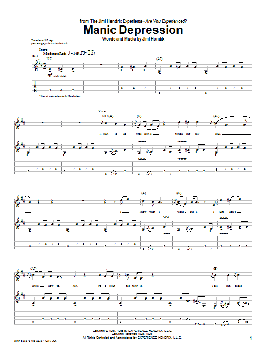 Download Jimi Hendrix Manic Depression Sheet Music and learn how to play Drums Transcription PDF digital score in minutes
