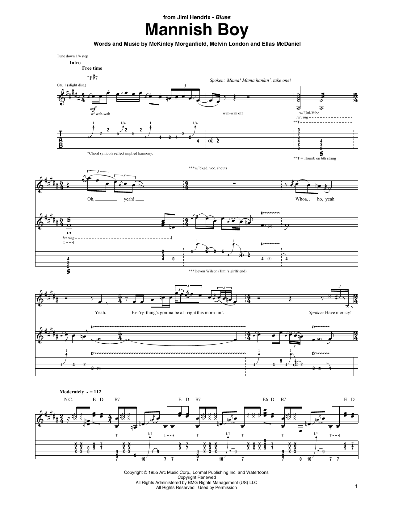 Download Jimi Hendrix Mannish Boy Sheet Music and learn how to play Bass Guitar Tab PDF digital score in minutes