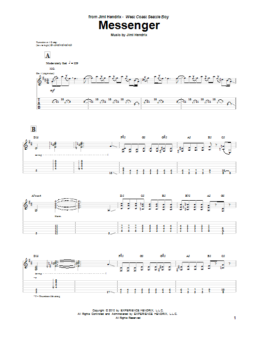 Download Jimi Hendrix Messenger Sheet Music and learn how to play Guitar Tab PDF digital score in minutes