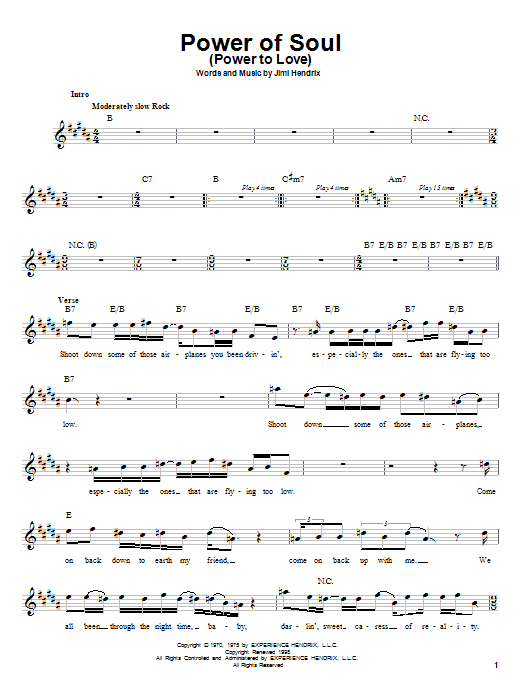 Download Jimi Hendrix Power Of Soul (Power To Love) Sheet Music and learn how to play Bass Guitar Tab PDF digital score in minutes