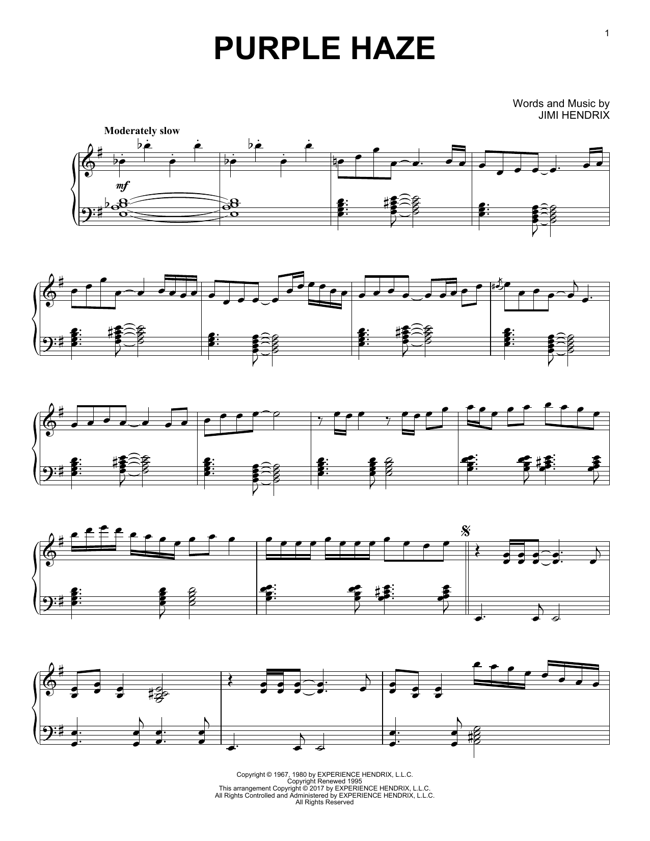 Download Jimi Hendrix Purple Haze [Jazz version] Sheet Music and learn how to play Piano Solo PDF digital score in minutes