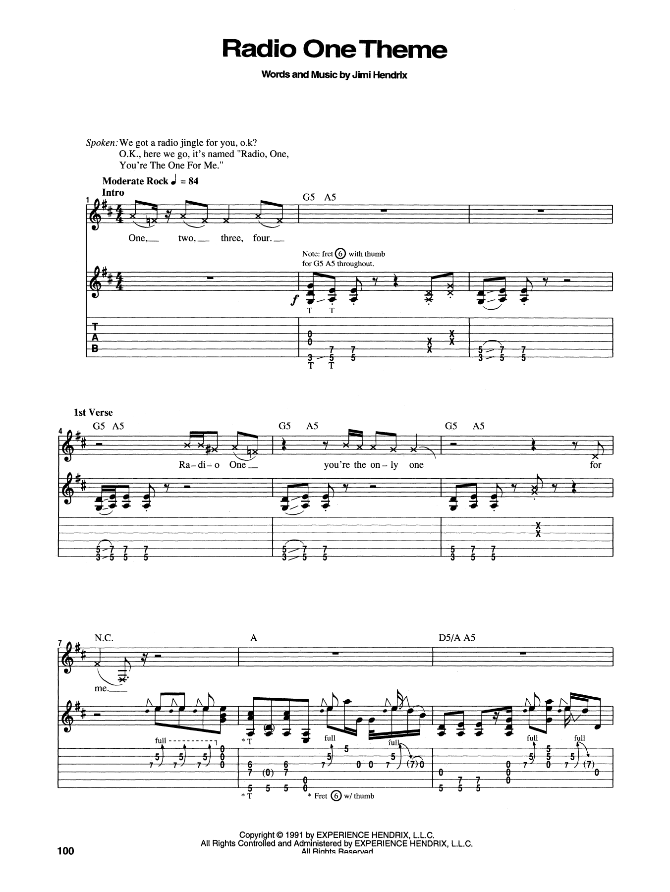 Download Jimi Hendrix Radio One Theme Sheet Music and learn how to play Guitar Tab PDF digital score in minutes