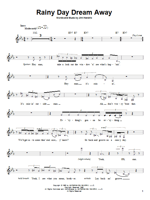 Download Jimi Hendrix Rainy Day Dream Away Sheet Music and learn how to play Melody Line, Lyrics & Chords PDF digital score in minutes