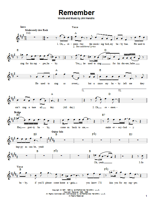 Download Jimi Hendrix Remember Sheet Music and learn how to play Drums Transcription PDF digital score in minutes