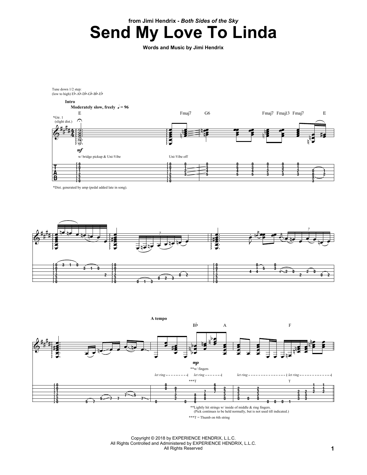 Download Jimi Hendrix Send My Love To Linda Sheet Music and learn how to play Guitar Tab PDF digital score in minutes