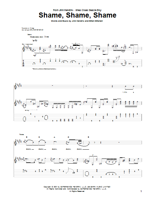 Download Jimi Hendrix Shame, Shame, Shame Sheet Music and learn how to play Guitar Tab PDF digital score in minutes
