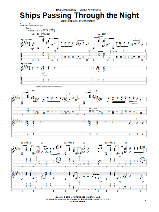 Download Jimi Hendrix Ships Passing Through The Night Sheet Music and learn how to play Guitar Tab PDF digital score in minutes