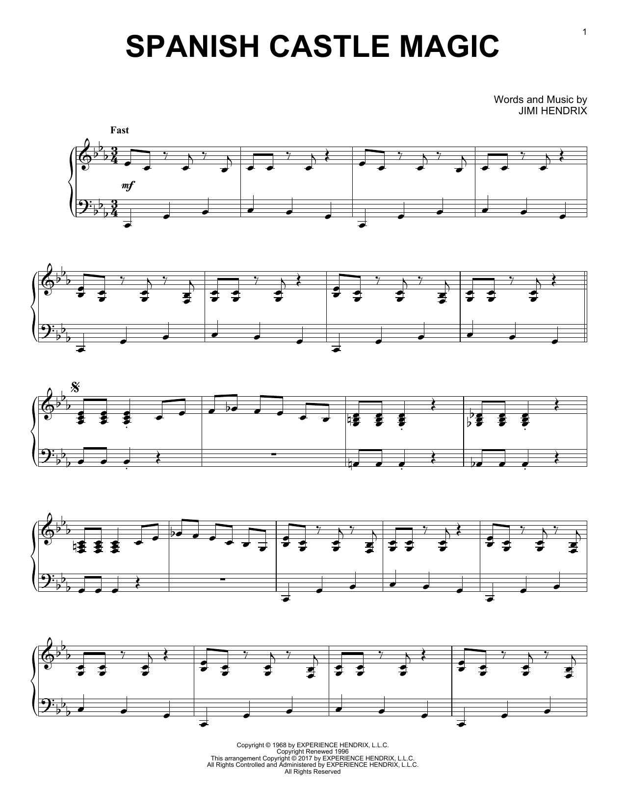 Download Jimi Hendrix Spanish Castle Magic [Jazz version] Sheet Music and learn how to play Piano Solo PDF digital score in minutes