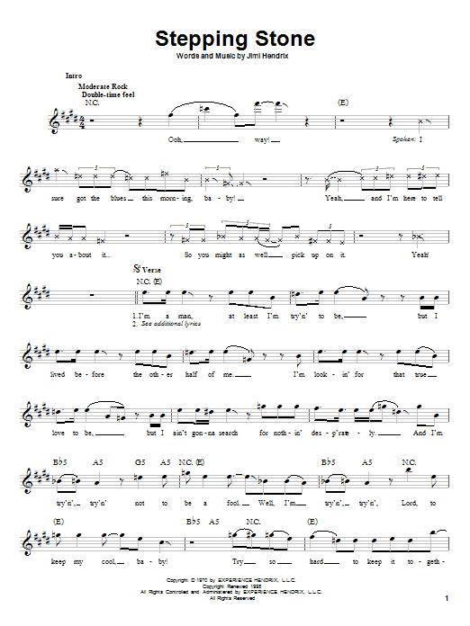 Download Jimi Hendrix Stepping Stone Sheet Music and learn how to play Melody Line, Lyrics & Chords PDF digital score in minutes