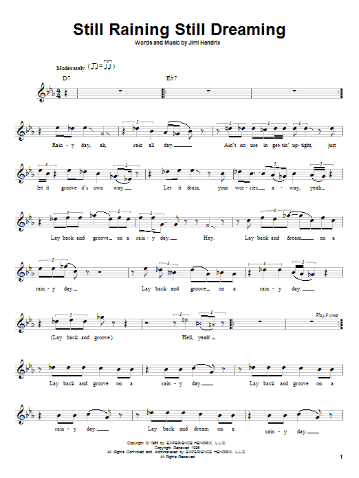 Download Jimi Hendrix Still Raining Still Dreaming Sheet Music and learn how to play Melody Line, Lyrics & Chords PDF digital score in minutes