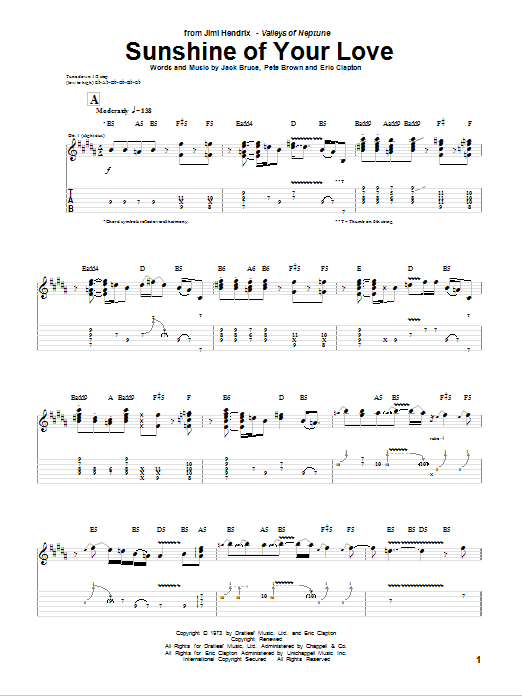Download Jimi Hendrix Sunshine Of Your Love Sheet Music and learn how to play Guitar Tab PDF digital score in minutes