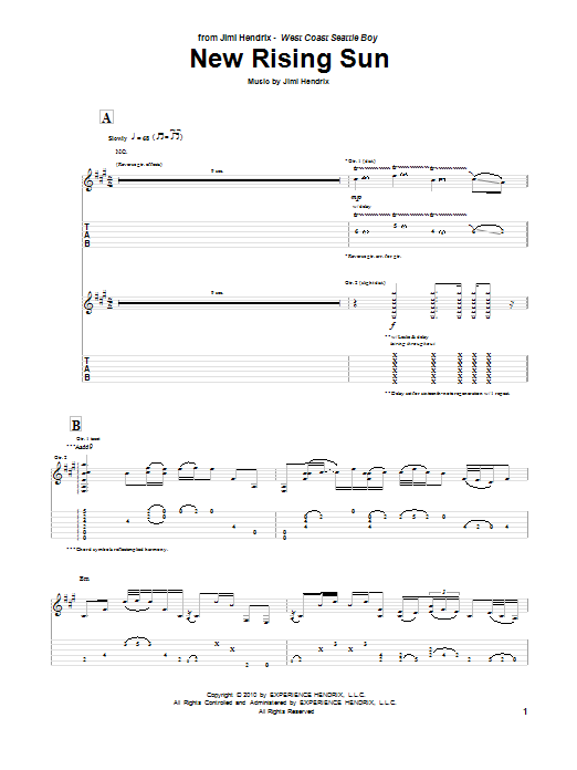 Download Jimi Hendrix The New Rising Sun Sheet Music and learn how to play Guitar Tab PDF digital score in minutes