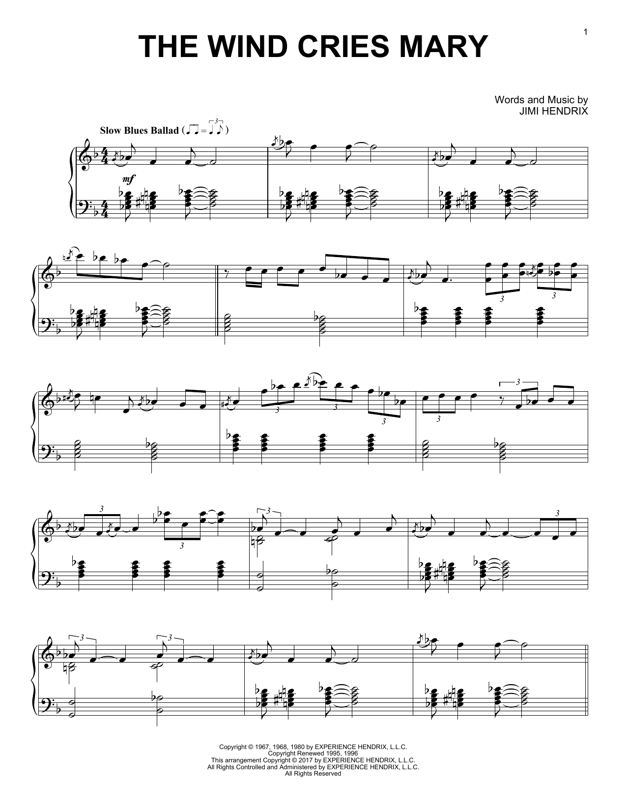Download Jimi Hendrix The Wind Cries Mary [Jazz version] Sheet Music and learn how to play Piano Solo PDF digital score in minutes
