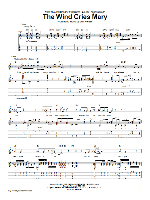 Download Jimi Hendrix The Wind Cries Mary Sheet Music and learn how to play Bass Guitar Tab PDF digital score in minutes