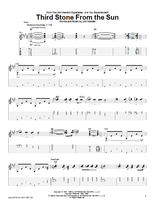 Download Jimi Hendrix Third Stone From The Sun Sheet Music and learn how to play GTRENS PDF digital score in minutes