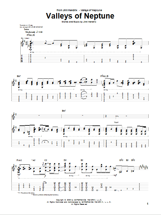 Download Jimi Hendrix Valleys Of Neptune Sheet Music and learn how to play Guitar Tab PDF digital score in minutes