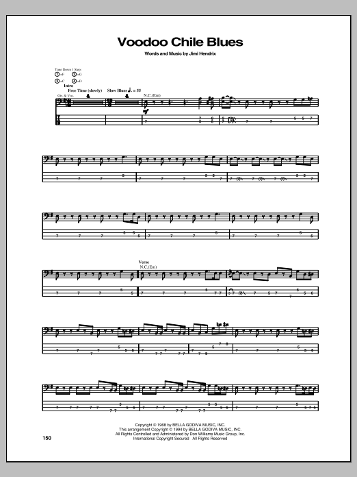 Download Jimi Hendrix Voodoo Chile Blues Sheet Music and learn how to play Bass Guitar Tab PDF digital score in minutes