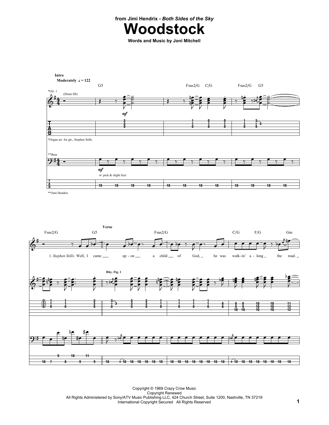 Download Jimi Hendrix Woodstock Sheet Music and learn how to play Guitar Tab PDF digital score in minutes