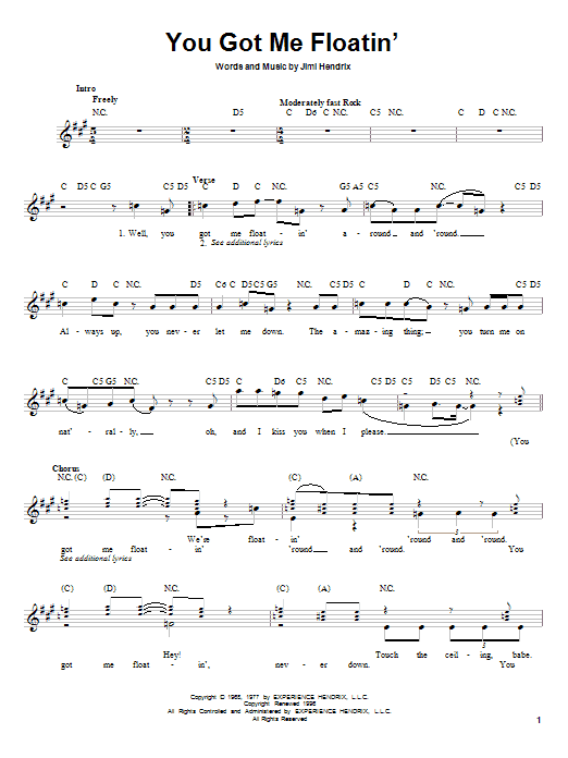 Download Jimi Hendrix You Got Me Floatin' Sheet Music and learn how to play Melody Line, Lyrics & Chords PDF digital score in minutes