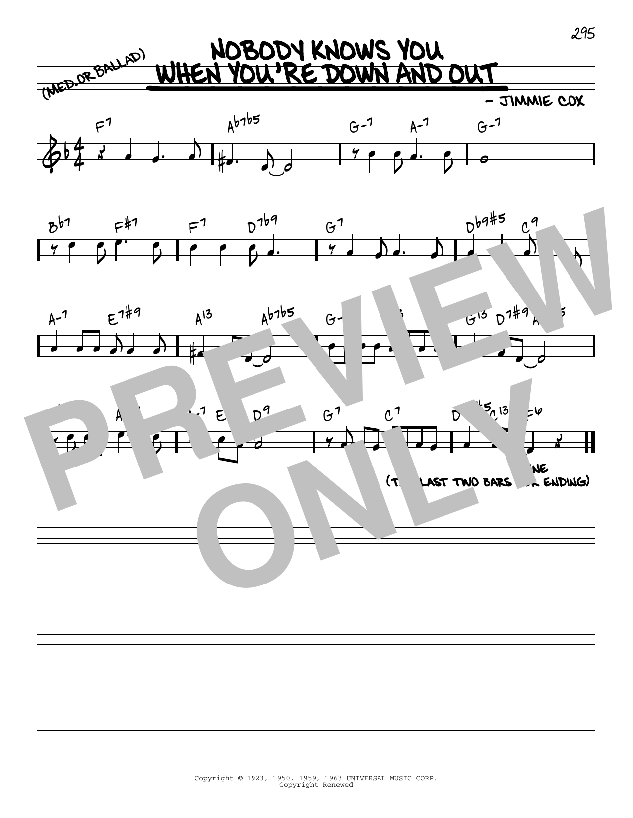 Download Jimmie Cox Nobody Knows You When You're Down And Out [Reharmonized version] (arr. Jack Gras Sheet Music and learn how to play Real Book – Melody & Chords PDF digital score in minutes
