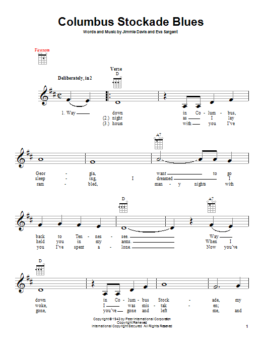Download Jimmie Davis Columbus Stockade Blues Sheet Music and learn how to play Real Book – Melody, Lyrics & Chords PDF digital score in minutes
