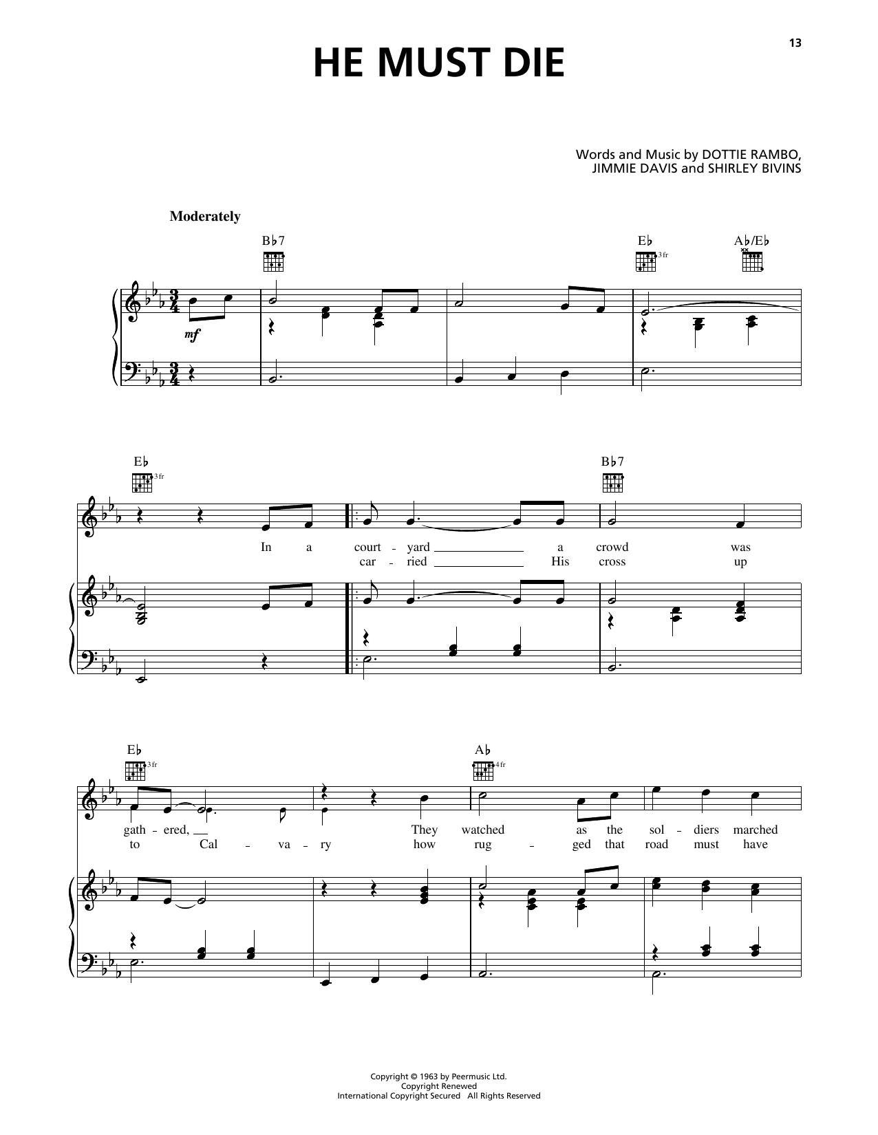 Download Jimmie Davis He Must Die Sheet Music and learn how to play Piano, Vocal & Guitar Chords (Right-Hand Melody) PDF digital score in minutes