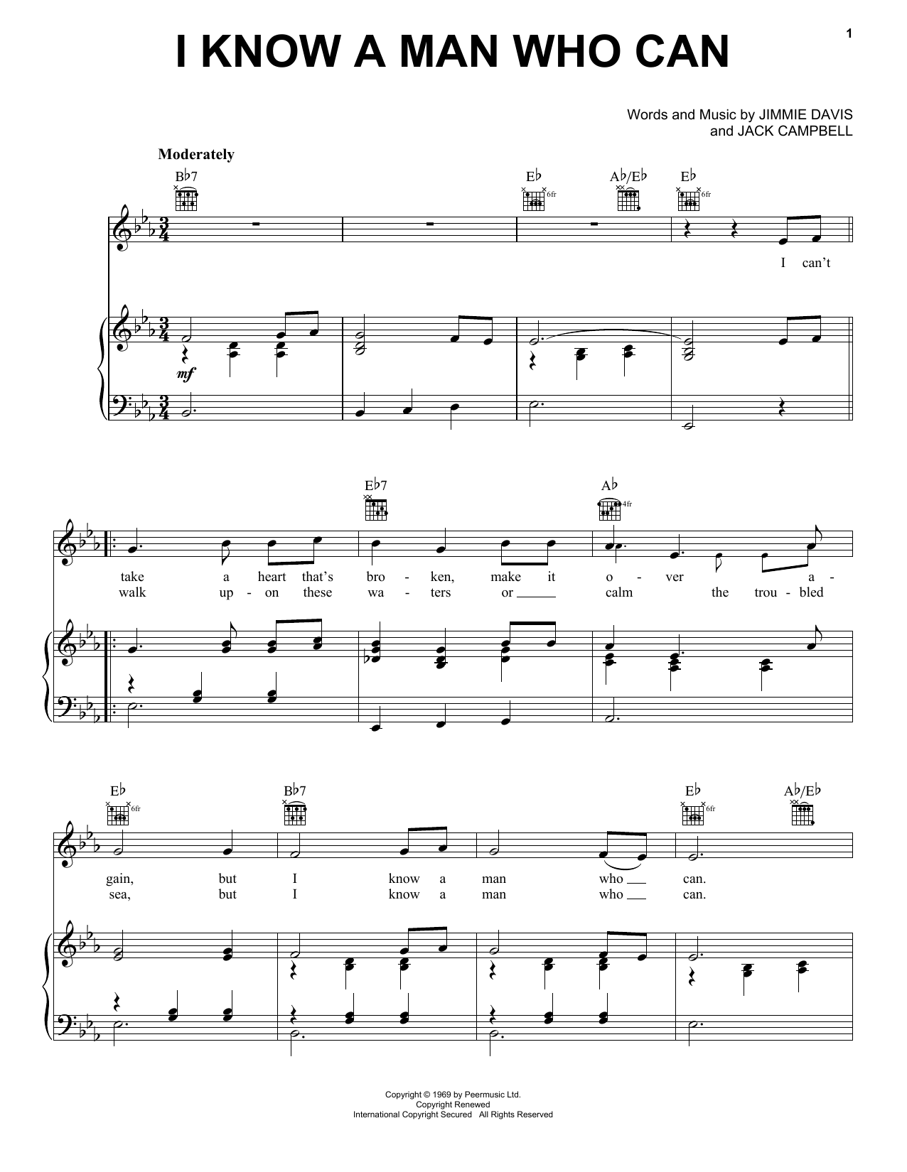 Download Jimmie Davis I Know A Man Who Can Sheet Music and learn how to play Piano, Vocal & Guitar Chords (Right-Hand Melody) PDF digital score in minutes