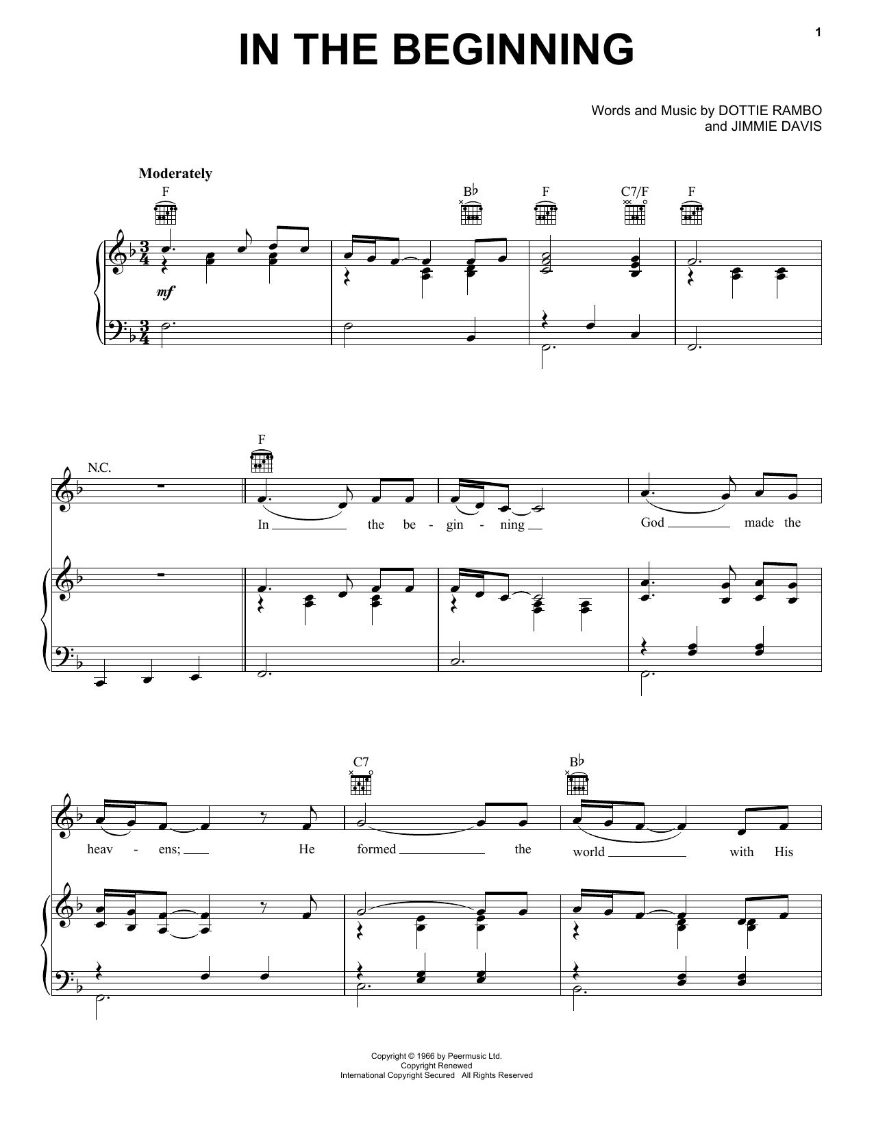 Download Jimmie Davis In The Beginning Sheet Music and learn how to play Piano, Vocal & Guitar Chords (Right-Hand Melody) PDF digital score in minutes