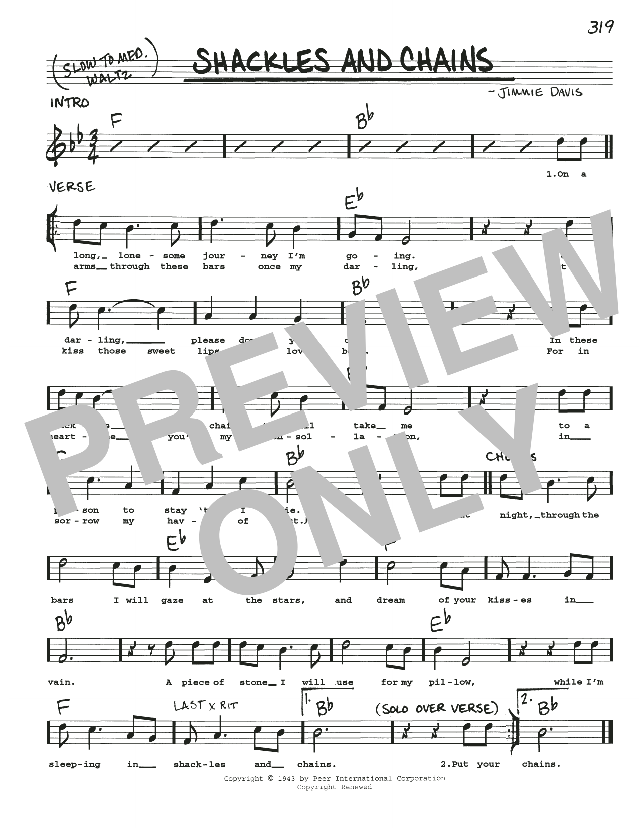 Download Jimmie Davis Shackles And Chains Sheet Music and learn how to play Real Book – Melody, Lyrics & Chords PDF digital score in minutes