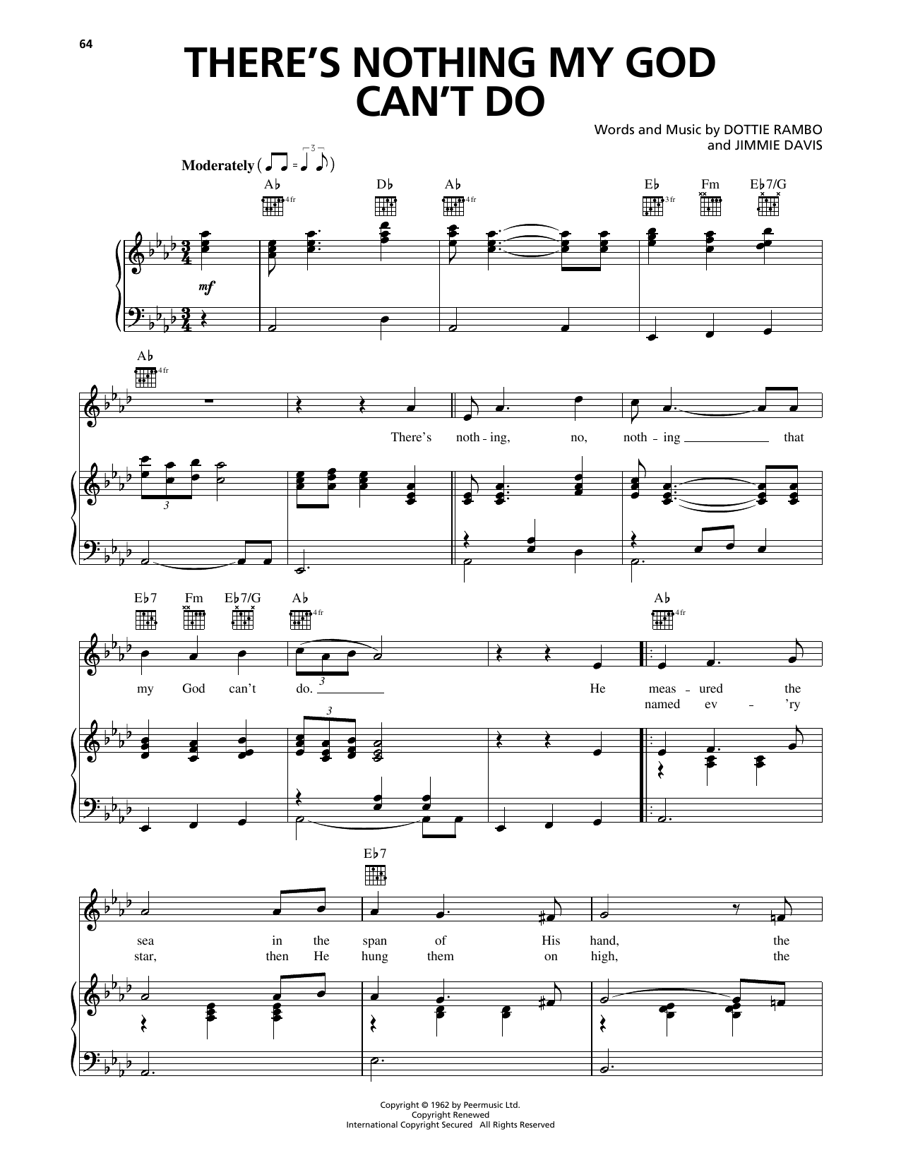 Download Jimmie Davis There's Nothing My God Can't Do Sheet Music and learn how to play Piano, Vocal & Guitar Chords (Right-Hand Melody) PDF digital score in minutes