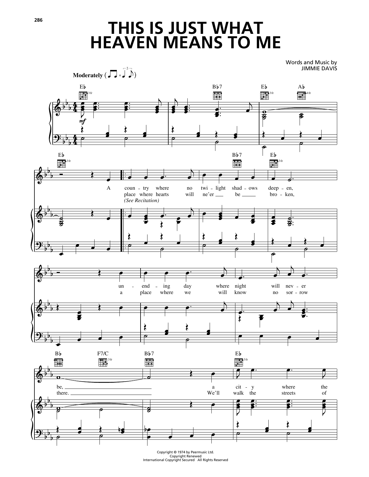 Download Jimmie Davis This Is Just What Heaven Means To Me Sheet Music and learn how to play Piano, Vocal & Guitar Chords (Right-Hand Melody) PDF digital score in minutes