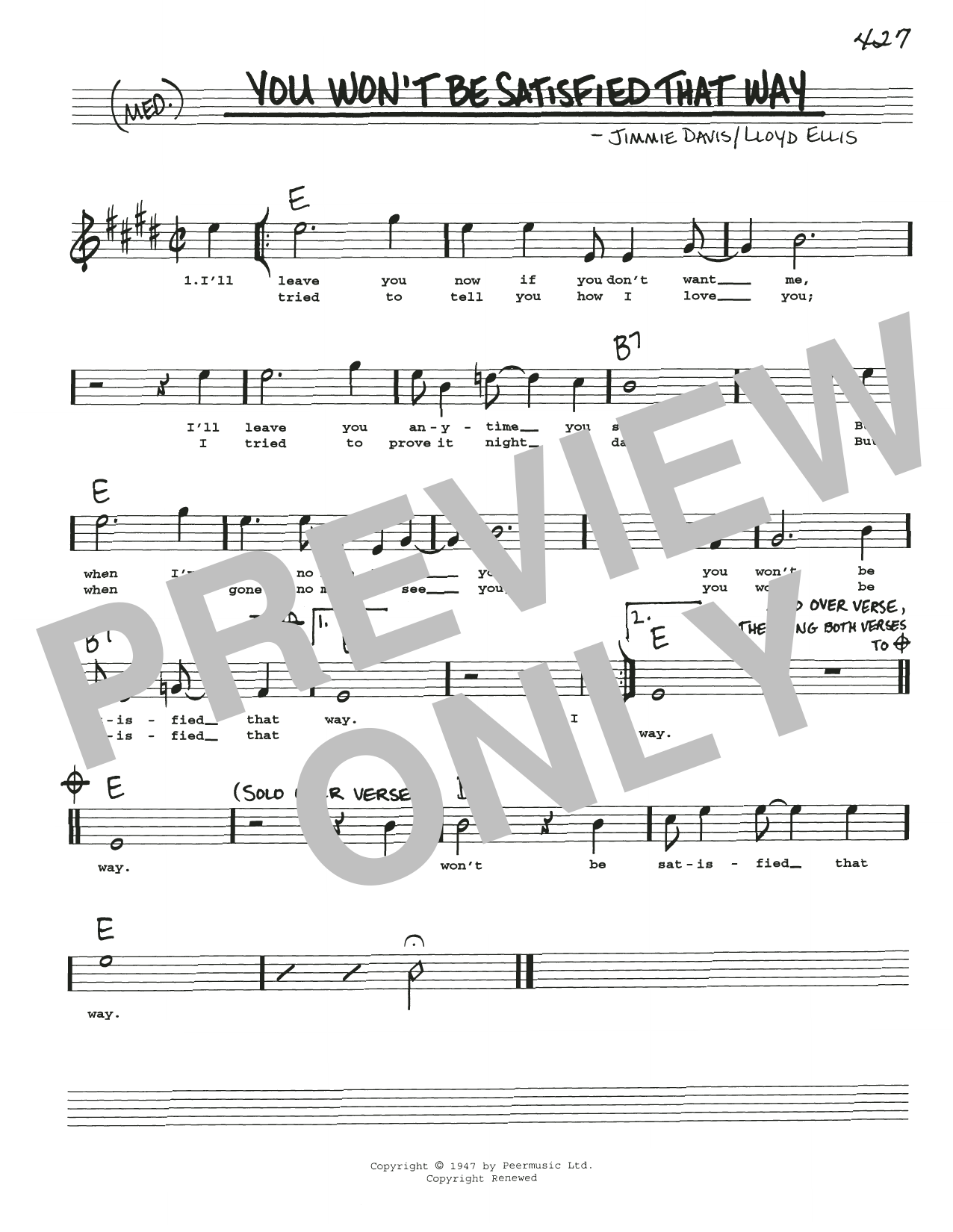 Download Jimmie Davis You Won't Be Satisfied That Way Sheet Music and learn how to play Real Book – Melody, Lyrics & Chords PDF digital score in minutes