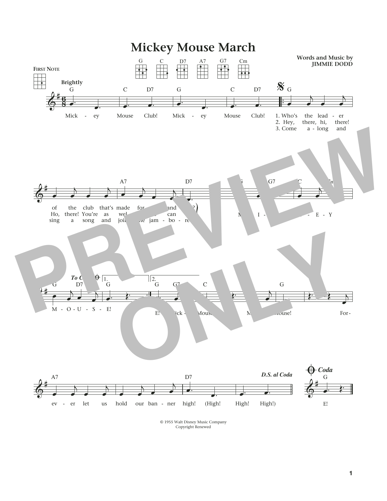 Download Jimmie Dodd Mickey Mouse March Sheet Music and learn how to play Ukulele PDF digital score in minutes