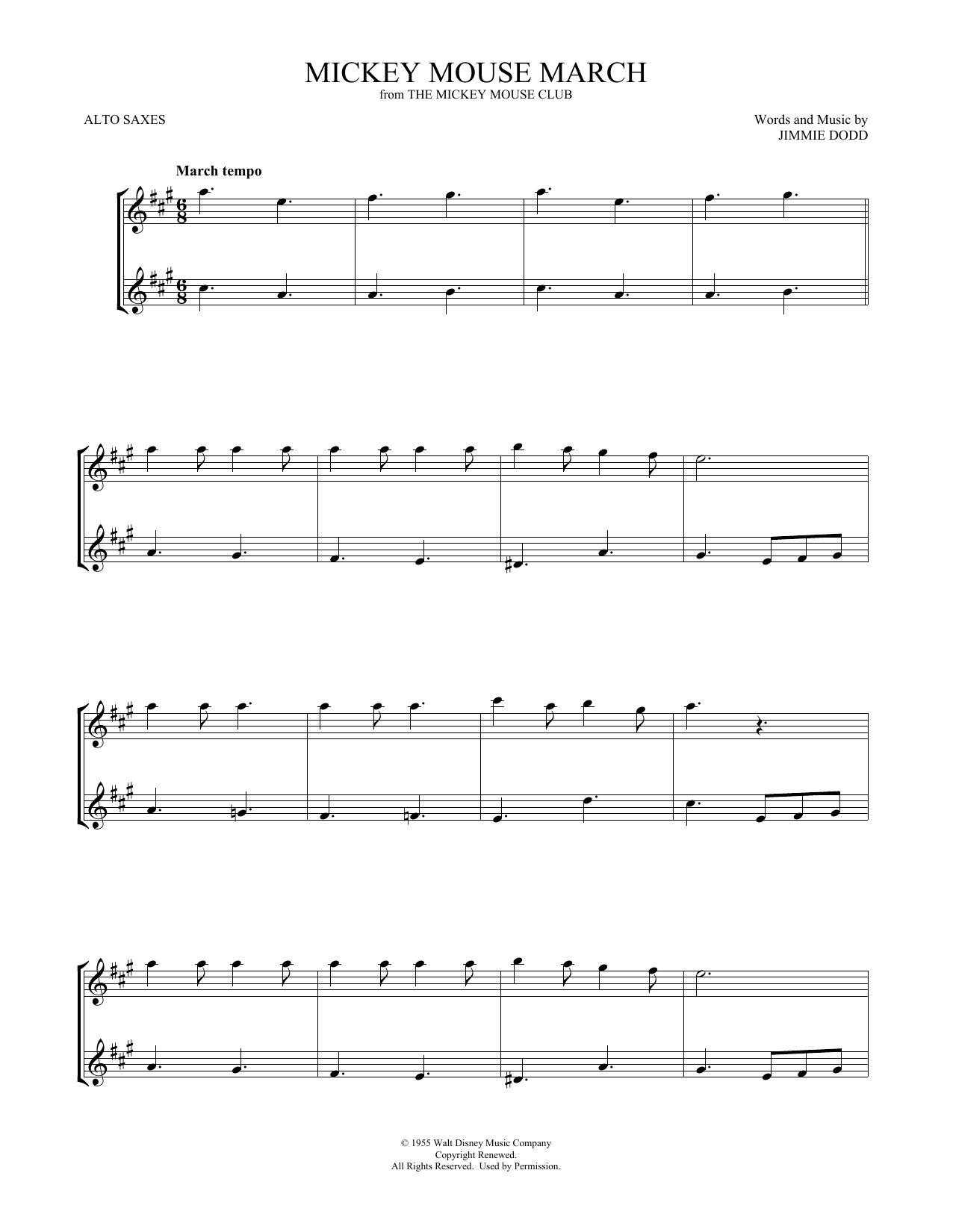 Download Jimmie Dodd Mickey Mouse March Sheet Music and learn how to play Clarinet Duet PDF digital score in minutes