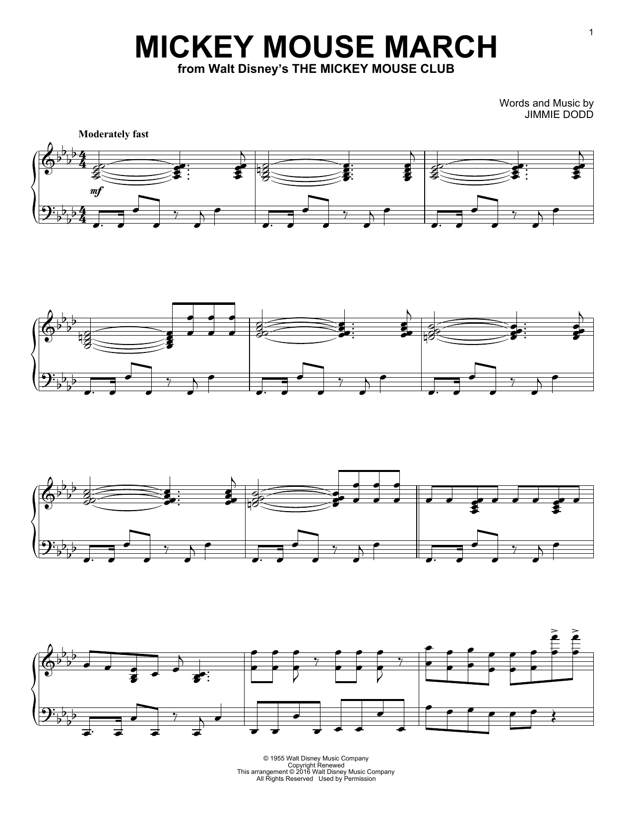 Download Jimmie Dodd Mickey Mouse March Sheet Music and learn how to play Piano PDF digital score in minutes