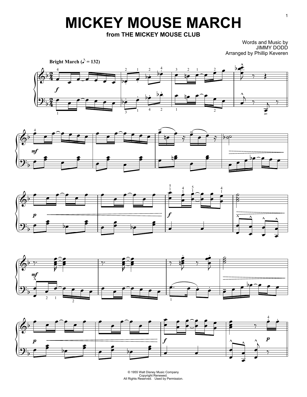 Download Phillip Keveren Mickey Mouse March Sheet Music and learn how to play Piano PDF digital score in minutes