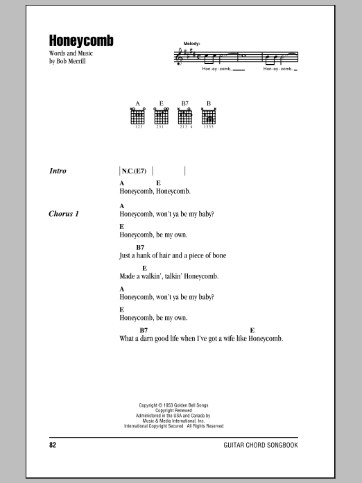 Download Jimmie Rodgers Honeycomb Sheet Music and learn how to play Lyrics & Chords PDF digital score in minutes