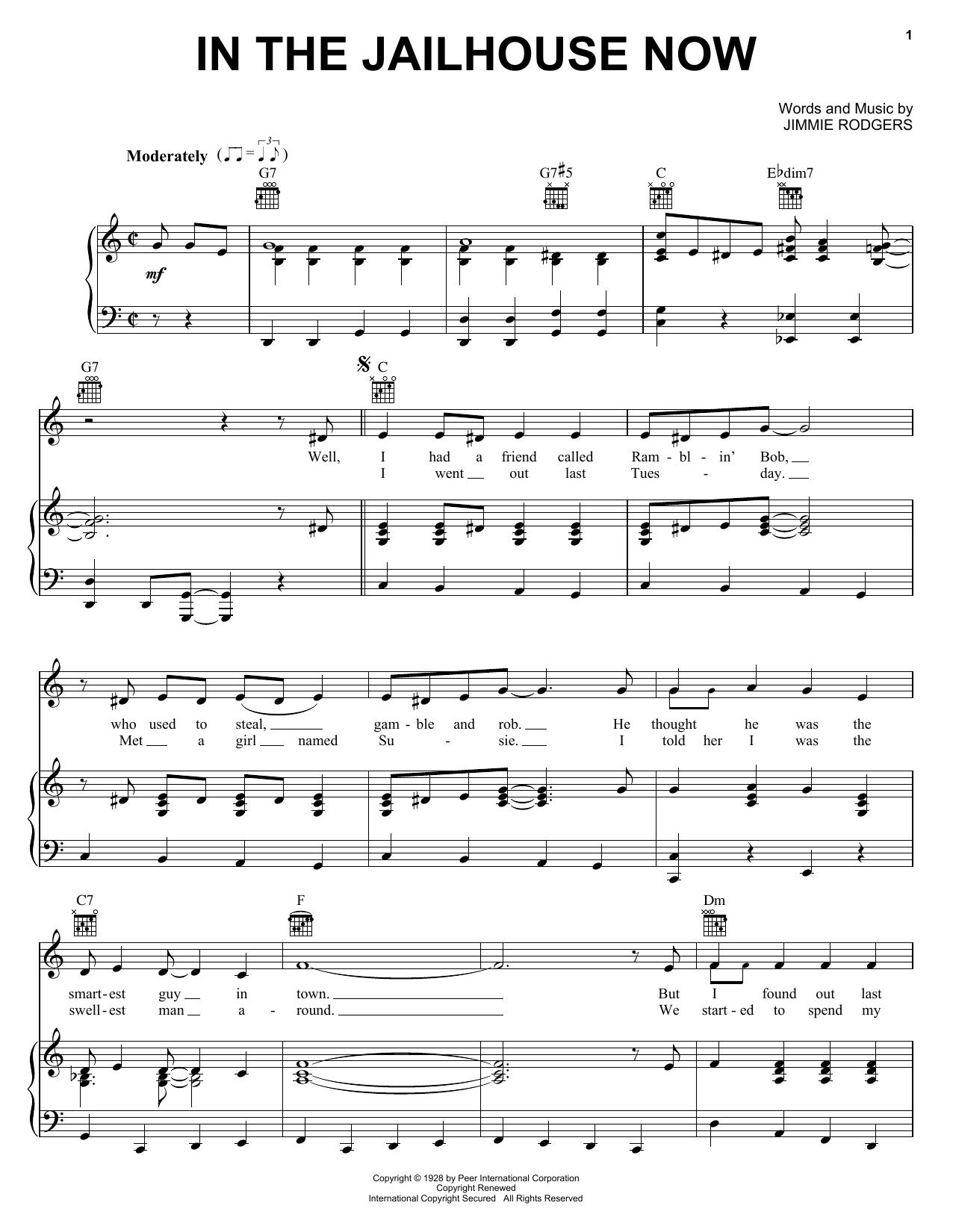 Download Jimmie Rodgers In The Jailhouse Now Sheet Music and learn how to play Easy Guitar PDF digital score in minutes