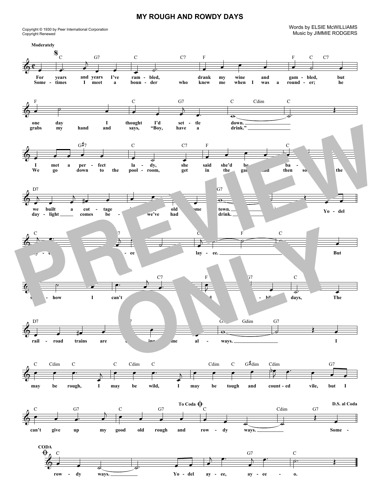 Download Jimmie Rodgers My Rough And Rowdy Ways Sheet Music and learn how to play Lead Sheet / Fake Book PDF digital score in minutes