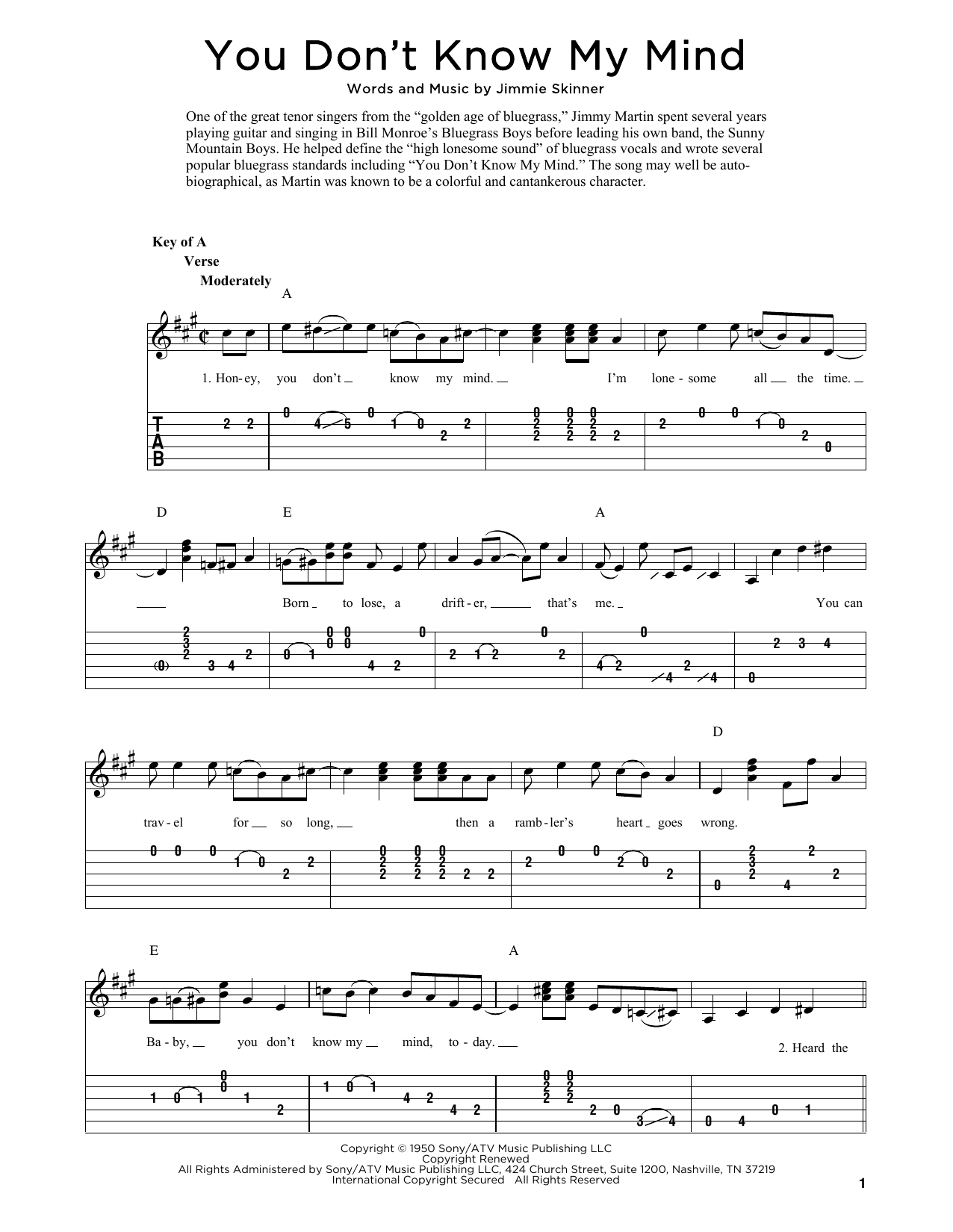 Download Jimmie Skinner You Don't Know My Mind (arr. Fred Sokolow) Sheet Music and learn how to play Banjo Tab PDF digital score in minutes