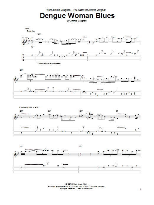 Download Jimmie Vaughan Dengue Woman Blues Sheet Music and learn how to play Guitar Tab PDF digital score in minutes