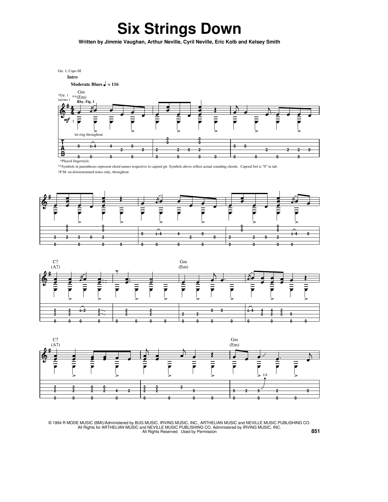 Download Jimmie Vaughan Six Strings Down Sheet Music and learn how to play Guitar Tab PDF digital score in minutes