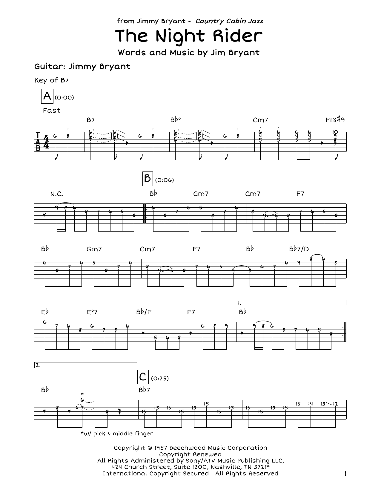 Download Jimmy Bryant With Speedy West The Night Rider Sheet Music and learn how to play Guitar Tab PDF digital score in minutes